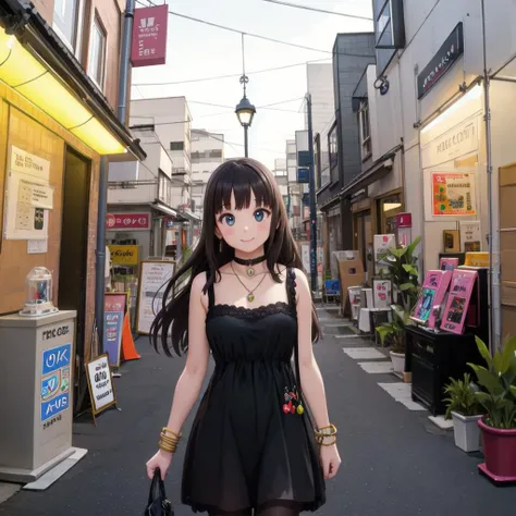 best quality, ultra-detailed, illustration,
fuzoku, storefront, scenery, outdoors, power lines, road, utility pole, sign, building, city, sky, street, poster (object), cityscape, shop, real world location, plant, day, lamppost, night,
1girl, solo, dress, jewelry, long hair, necklace, smile, black hair, looking at viewer, black dress, sleeveless dress, bracelet, choker,
<lora:fuzokugai_SD15_V2:0.8>