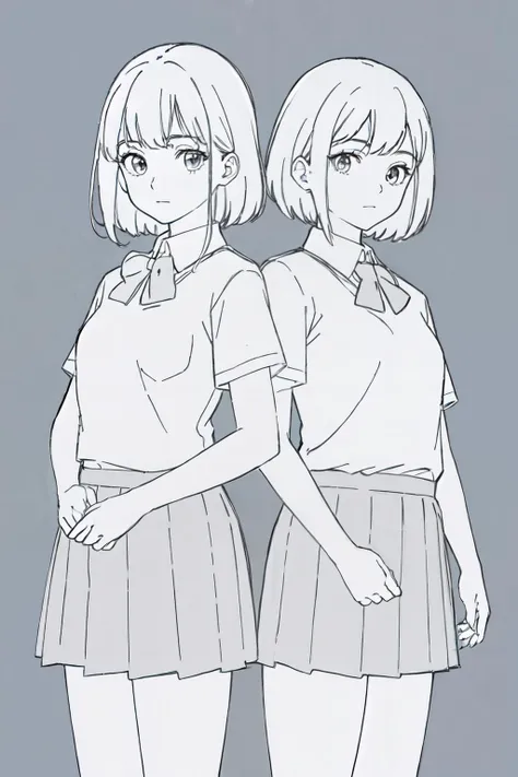 (best quality, masterpiece, RAW photo,ultra-detailed:1.2), <lyco:GoodHands-beta2:1.0>,2girls, school uniform,
<lyco:YH_xtmx2.0:1.0>monochrome,simple background, weapon,