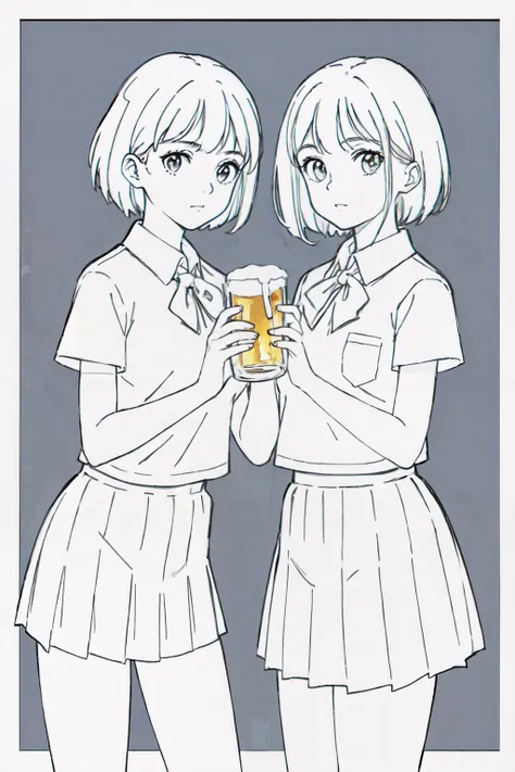 (best quality, masterpiece, RAW photo,ultra-detailed:1.2), <lyco:GoodHands-beta2:1.0>,2girls, school uniform,
<lyco:YH_xtmx2.0:1.0>monochrome,simple background, drinking beer,