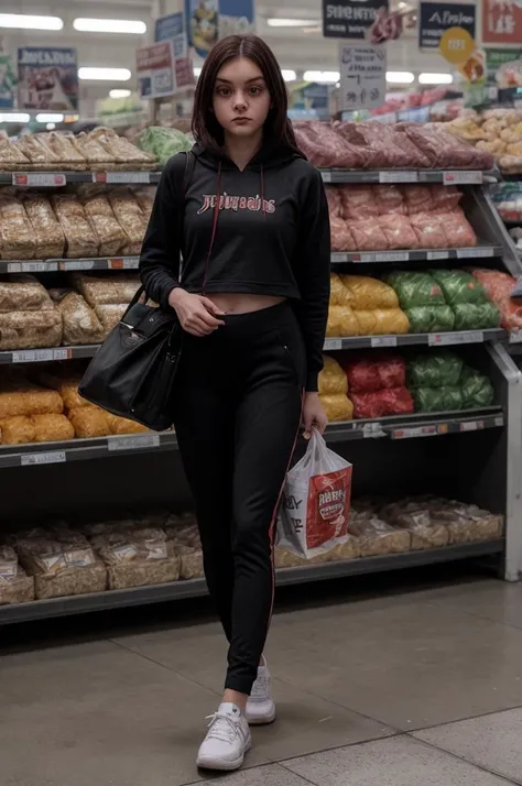 tv_Pure_Kitty_PS_V1, , bored expression, wearing a hoodie, wearing yoga pants, wearing sneakers, in a supermarket, walking towards the camera, looking down, , (((relaxed))), "epic-Ultra-HD-details", "epic-Ultra-HD-highlights", detailed skin, pores,