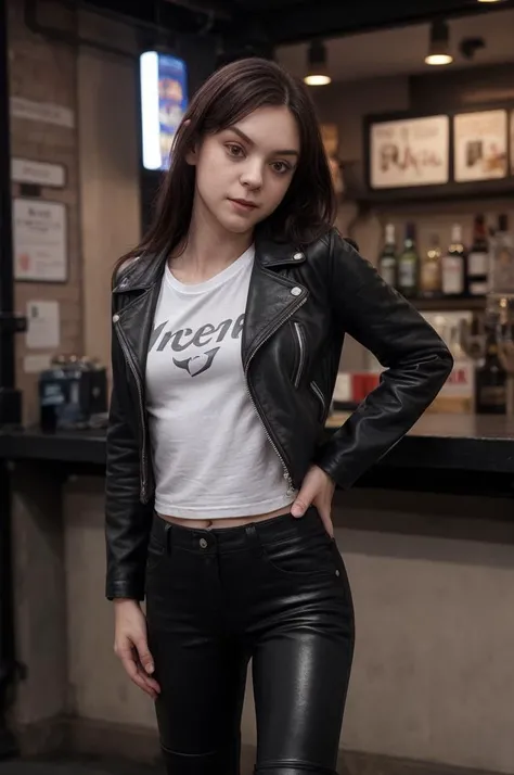 tv_Pure_Kitty_PS_V1, , hard expression, wearing biker boots, wearing detailed leather pants, wearing a band t-shirt, wearing a leather jacket, standing at the bar in a biker bar, shot from the side, , (((relaxed))), "epic-Ultra-HD-details", "epic-Ultra-HD-highlights", detailed skin, pores,