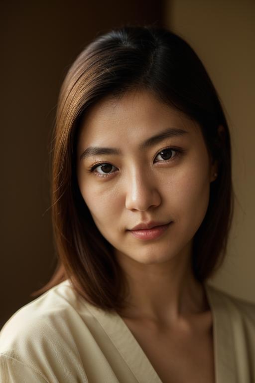 A close up of a woman with a white shirt and a brown background - SeaArt AI