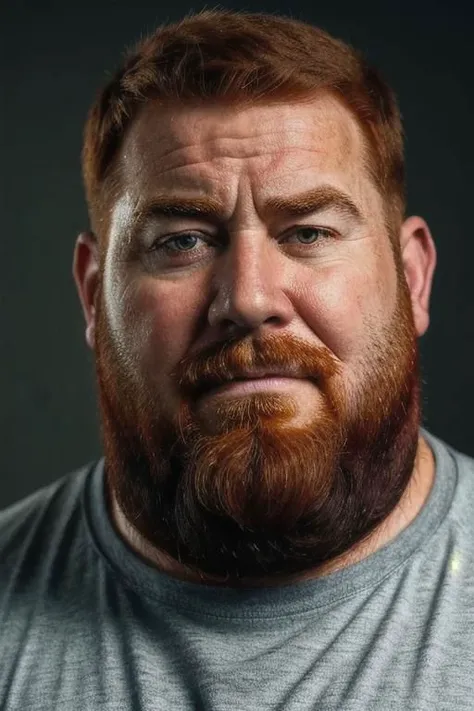 beefy, bearded, handsome, chubby, rascal, face, male, realistic, sorry, sad, red head, 55-years-old,