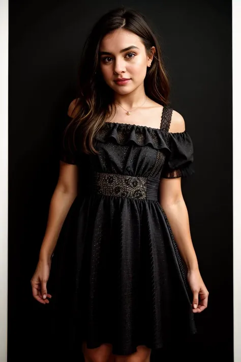 RAW photo, (tvPeyton_Roi_List_v1:0.5 tv_Dana_Black_MXAI_V1:0.5) ,  surprised expression,standing, ((wearing a dress)), ((black background)), facing the camera, full body shot,  flirting with the camera, instagram pose, photo, f1.4, 40mm,  raw, 8k, textured skin, skin pores, intricate details,  PA7_Photo <lora:detail_slider_v4:0.5>