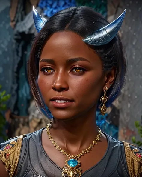 best quality,masterpiece,highly detailed,ultra-detailed, 1gril,<lora:neg4all_bdsqlsz_V3.5:-1> <lora:bg3:1> digital art, unreal engin 5,
bg3, solo, 1girl, dark skin, jewelry, black hair, neck ring, horns, necklace, piercing, dark-skinned female, portrait, dreadlocks, very dark skin, lip piercing, teeth, yellow eyes, short hair
game play screenshot