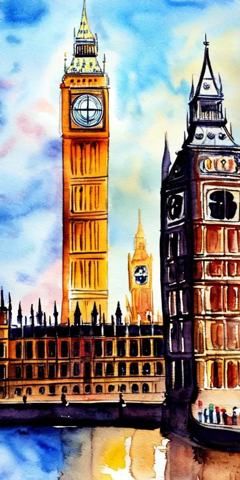 a painting of the big ben in london, england, (a watercolor painting) <lora:MINT_ArtistToolLORA_v1:1.0>