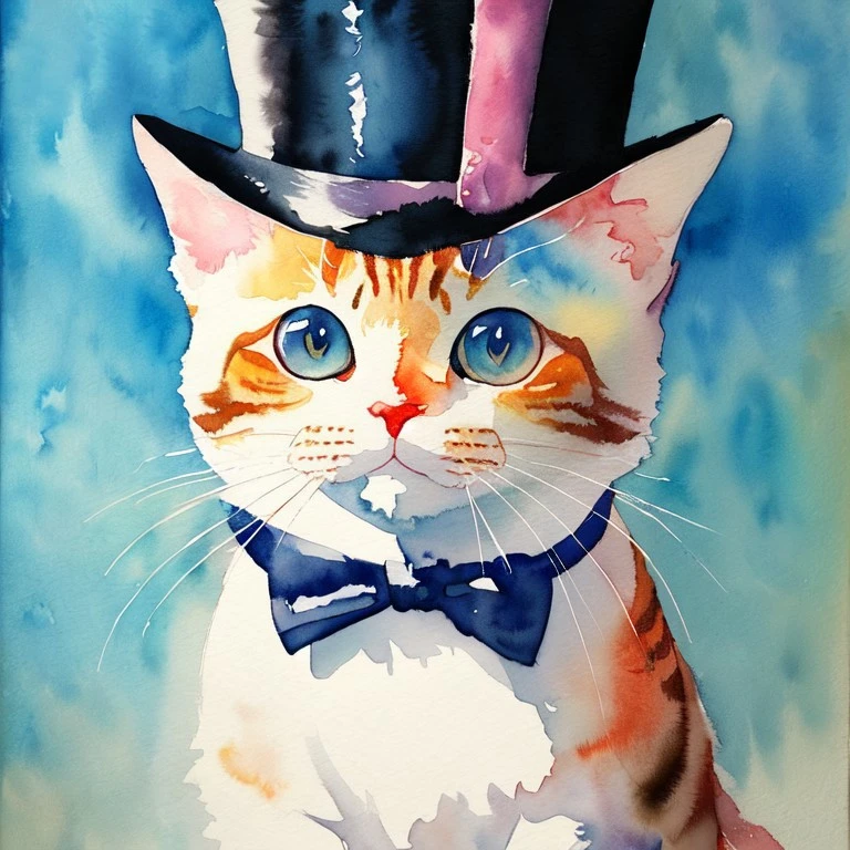 masterpiece, best quality, 1cat, solo, tophat, (a watercolor painting) <lora:ANIMAL_cat_20230627113759:0.3> <lora:DragonfruitGT_MINT:1.0>