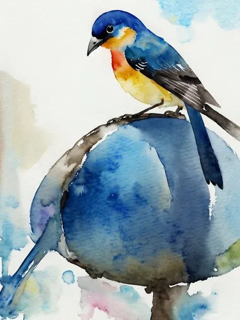 a bird is sitting with a white background, (a watercolor painting), <lora:MINT_ArtistToolLORA_v1:0.0>, <lora:DragonfruitGT_MINT:1.0>