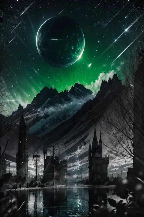 Highly detailed, High Quality, Masterpiece, beautiful, night, (dark environment), mountains, water, trees, <lora:DW-000008:1>