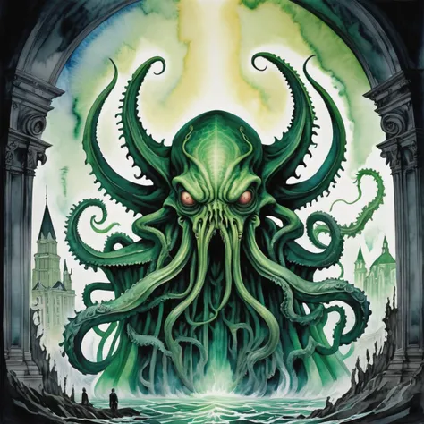 Breathtaking, Hyper detailed, watercolor, instantly and violently, Erdrich horror, Cthulhu