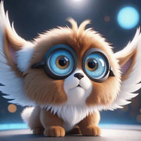 3d fluffy An eye in heaven investigating, closeup cute and adorable, cute big circular reflective eyes, long fuzzy fur, Pixar render, unreal engine cinematic smooth, intricate detail, cinematic