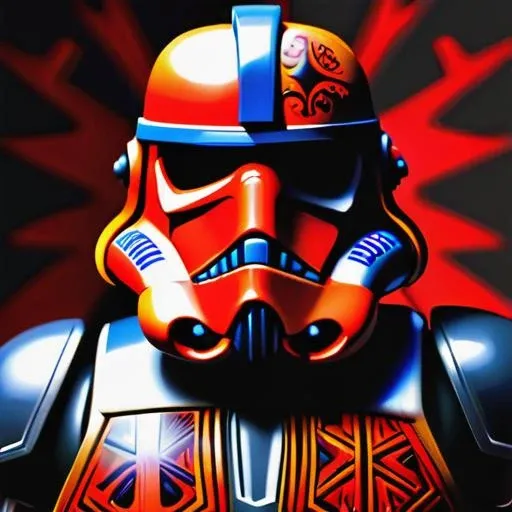Tribal style Darktrooper, star wars, 35 mm, cinematic <lora:DtrooperV01:1> <lora:add_detail:1> . Indigenous, ethnic, traditional patterns, bold, natural colors, highly detailed