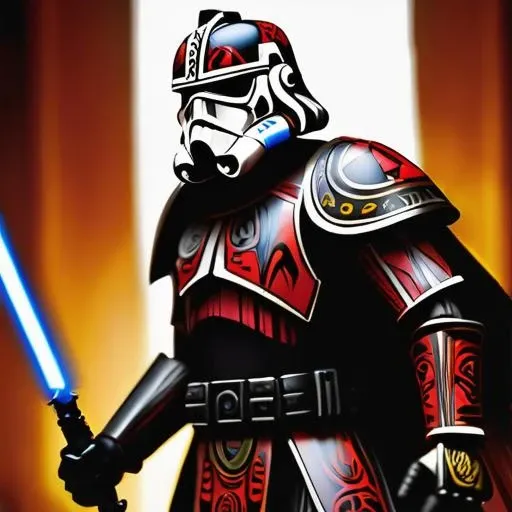 Tribal style Darktrooper, star wars, 35 mm, cinematic <lora:DtrooperV01:1> <lora:add_detail:1> . Indigenous, ethnic, traditional patterns, bold, natural colors, highly detailed