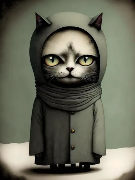 <lora:GabrielPacheco:1>gorgeous ethereal surreal painting by Gabriel Pacheco depicting cats in winter