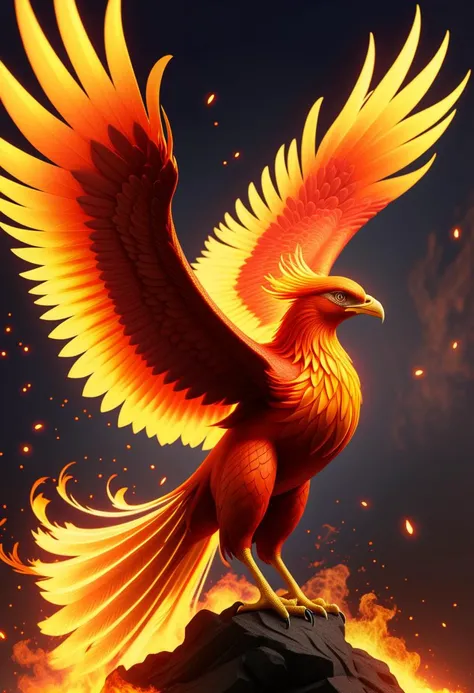 A majestic phoenix rising from the ashes in a fiery display of rebirth.