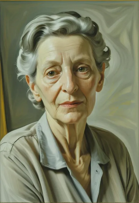 Style of Lucian Freud: A realistic and unvarnished portrait of an elderly woman, capturing the beauty in aging. <lora:rough-oil-sat-mega-adam-e:1>