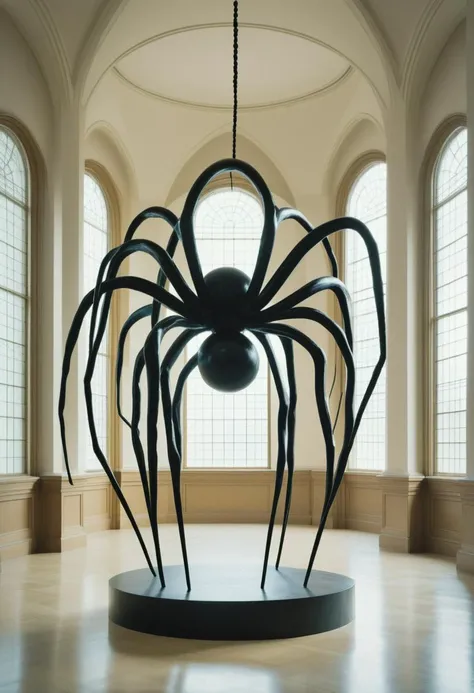 Style of Louise Bourgeois: A large, spider-like sculpture comprised of a female figure representing maternal strength. <lora:rough-oil-sat-mega-adam-e:1>