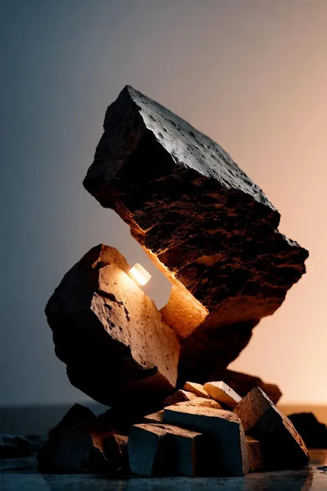 masterpiece,best quality,(photorealistic:1.4), cinematic lighting, HDR,A rock is illuminated by a colorful light,with a gradient of gray on the background, Light and Shadow
,motion design,C4D,rendering