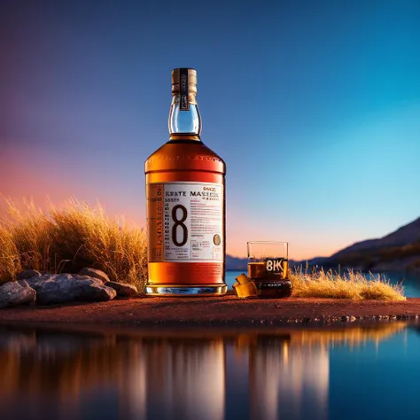 masterpiece,best quality,ultra high res, 8k uhd, dslr, high quality,(photorealistic:1.4), cinematic lighting, HDR,a bottle of whisky in the middle of the lake
,impressive, chill, inspirational,
,motion design,C4D,rendering,light and shadow,