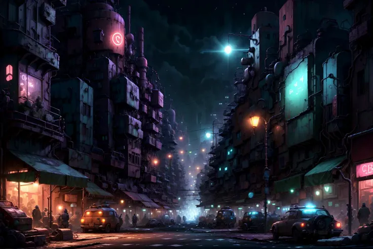 <lora:DieselPunkAI:.9> DieselPunkAI street of a city ciberpunk at night with neon lights