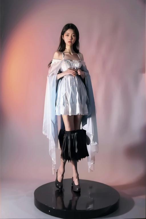 A woman in a white dress and cape posing for a picture - SeaArt AI