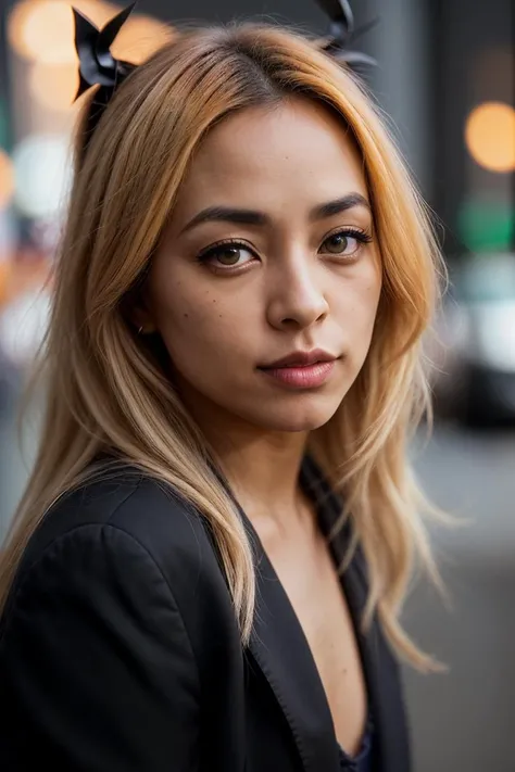 photo of (DEN_moonmantic_SG:0.99), a woman, perfect hair, award-winning photo, sfw, wearing suit jacket, 70mm, f/8, ((auto focus, color, DOF, Aperture, 8k uhd, dslr, cinematic lighting, insanely detailed and intricate, photographed by a Nikon Z7 II Camera, character, hypermaximalist), detailed pupils, (looking at viewer:1.3), appealing, attractive, amative, perfect skin, (detailed background), hyper realistic, super detailed), (DOF, blurry background, bokeh), epiCPhoto, <lora:add_detail:0.5>