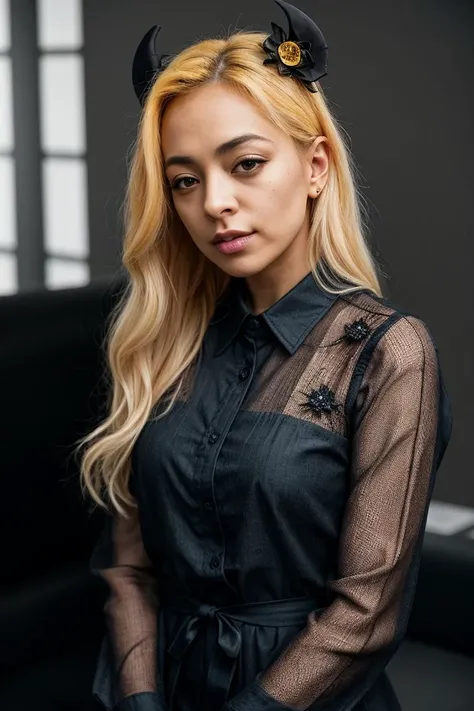 photo of (DEN_moonmantic_SG:0.99), a woman, perfect blonde hair, award-winning photo, sfw, wearing Button-up Shirt, Dress Slacks, 70mm, f/8, ((auto focus, color, DOF, Aperture, 8k uhd, dslr, cinematic lighting, insanely detailed and intricate, photographed by a Nikon Z7 II Camera, character, hypermaximalist), detailed pupils, (looking at viewer:1.3), appealing, attractive, amative, perfect skin, (detailed background), hyper realistic, super detailed), (DOF, blurry background, bokeh), epiCPhoto, <lora:add_detail:0.5>