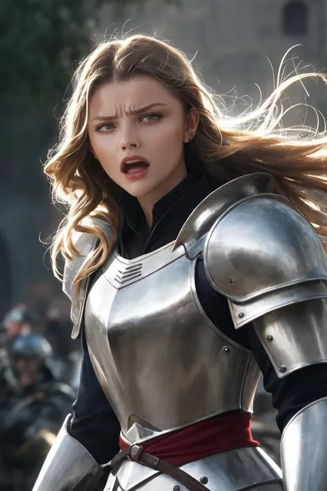 (movie still:1.25), face, 1girl, (medieval era:1.25), princess warrior, metal armor, at battlefield, angry expression, soft colors, bokeh, masterpiece, high quality, (high detailed skin:1.1)
<lora:chloë_grace_moretz_lora_v01:1> chloe97