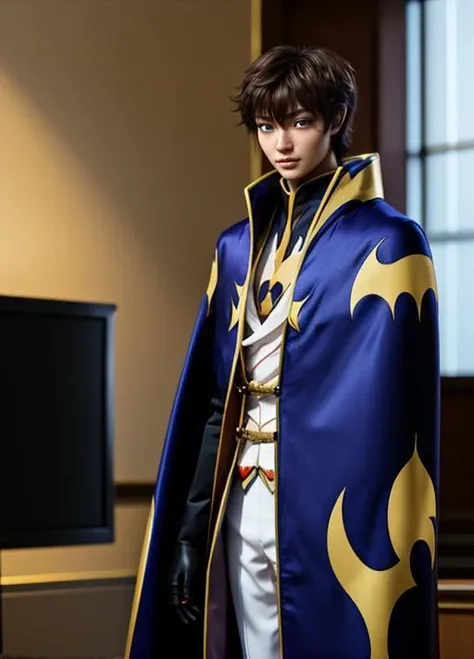 <lora:suzaku_R2:0.85> suzaku_R2, blue_cape, 1man, japanese, asian ,  <lora:codeGeass_offset:0.75> , codeGeass, upper body, focus on face, (RAW photo, best quality), (realistic, photo-realistic:1.3), masterpiece, extremely detailed, CG, unity , 2k wallpaper, Amazing, finely detail, extremely detailed CG unity 8k wallpaper, huge filesize, ultra-detailed, highres, absurdres, soft light