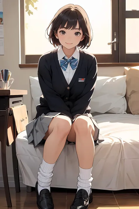 8k high quality detailed,highres,anime,comic,detailed image,
(an illustration of a teenage girl posing,(an illustration of girl,teenage girl)),(magazine_illustration),(magazine_sheet),
(1girl,asian_female,gradient hair, short hair, bangs, brown eyes, thin|skinny, large breasts,(Polite Smile)),detailed_face,realistic_skin_texture,
(arms crossed),
(, cardigan, bowtie,school uniform, pleated skirt, black footwear, white socks, loafers, grey skirt, loose socks),realistic clothing texture,<lora:school_uniform2:0.4>