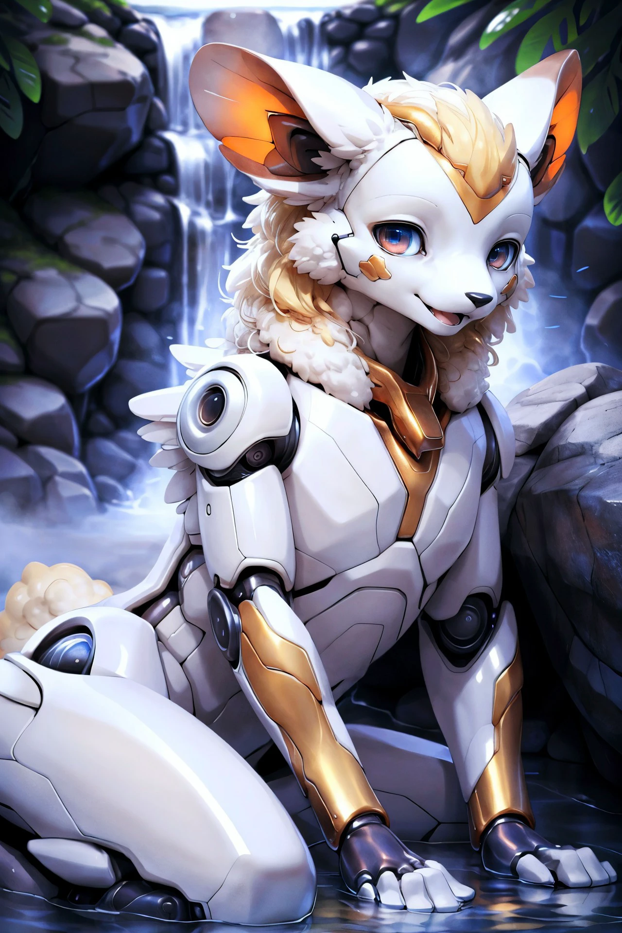ultra realistic, masterpiece, (wildlife|fashion) photography, (Purple ambient light),
three-quarter view, straight on,
solo,
cute female anthro meercat, beautiful, beautiful body, young, small breasts, flat chest, Turquoise body,
detailed mouth, (thick thighs:0.3), ((cute)), rendered eyes, ambient light reflected on body, intricate gold,
Weresheep, blonde hair, horns, sheep ears, fur-trim, neck bell, <lora:CHAR-Weresheep:0.3>, golden anklet, feathered hair ornament,
all fours, ass up, raised tail, reclining on a couch,
looking at viewer,
uploaded on e621, (by Manmosu Marimo:0.5), by Barbara Takenaga, (by darkgem_0.5), by Affandi, by Youjomodoki,
<lora:Animal_mecha:0.8>, animal mecha, realistic, (engraved metal surface), cyborg,
<lora:add_detail:0.5>,
Joyful,
Futuristic Zen Spa, A spa with anti-gravity relaxation pods, holographic water features, and biofeedback technology, providing an otherworldly and rejuvenating experience, Levitating Bed with Holographic Canopy, A bed hovering above the floor using anti-gravity technology, accompanied by a holographic canopy that projects immersive ambient scenes,
Vortex Waterfall Chasms, Chasms with waterfall vortices, where water flows in swirling patterns, creating a captivating and dynamic feature within the alien landscape,
Floating Rock Archipelago, A network of floating rock islands suspended in the sky, connected by natural arches, with waterfalls cascading from the floating cliffs,
Living Quilted Hills, Hills covered in quilted patterns of living organisms that change colors and textures, creating a constantly shifting and harmonious alien landscape,
detailed, realistic, 8k uhd, high quality, high quality photography, 3 point lighting, flash with softbox, 4k, Canon EOS R3, hdr, smooth, sharp focus, high resolution, 80mm, f2.8,
cinematic composition, highly detailed, masterpiece, best quality, intricate, (high detail:1.4), film photography, sharp focus,