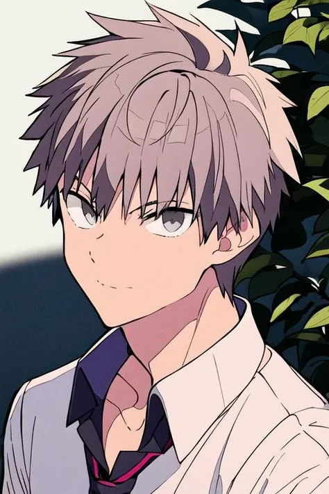 masterpiece, best quality, high quality, 1boy, solo, male focus, looking at viewer, upper body, <lora:shiki_tademaru:0.56>, shiki_tademaru, , grey hair, , school uniform