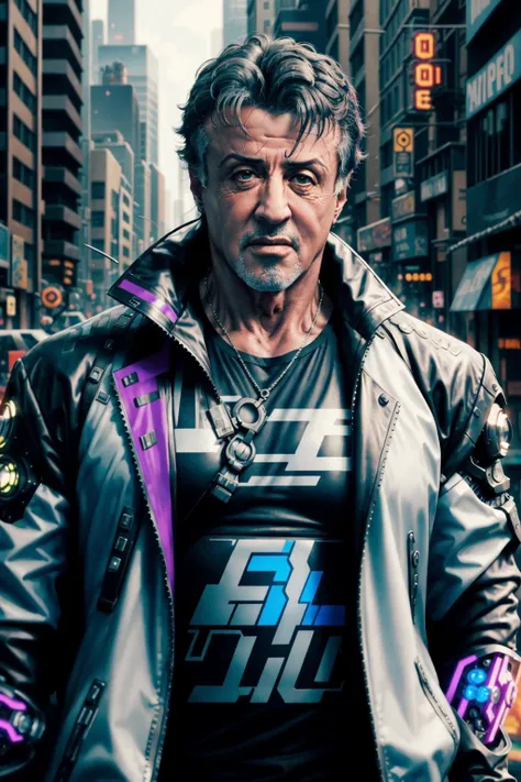 <lora:SylvesterStallone_SD1.5_V1:0.6> sylvesterstallone 2010s Sylvester Stallone (cyberpunk, cybernetic augmentations, cyberpunk city), <lora:detail_slider_v4:0.8>, realistic, maroon Rambo bandanna