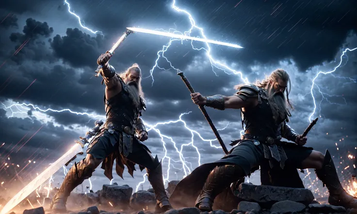 Epic CG masterpiece, "Odin" in battle armor came like a god The dancing long knife, charging forward battlefield, the burst meteor, the fierce battle of fighting with his life, God Odin raised his spear and looked down on all living beings in a rainy night, graphic tension, dynamic poses, stunning colors, 3D rendering, surrealism, cinematic lighting effects, realism, 00 renderer, super realistic, 8k, HD,
Light and dark contrast, high contrast
<lora:~Q?-YeN Odin:0.8>
