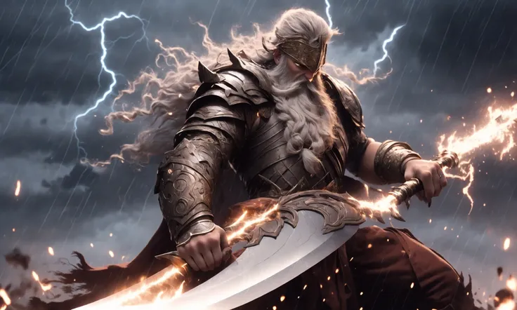 Epic CG masterpiece, "Odin" in battle armor came like a god The dancing long knife, charging forward battlefield, the burst meteor, the fierce battle of fighting with his life, God Odin raised his spear and looked down on all living beings in a rainy night, graphic tension, dynamic poses, stunning colors, 3D rendering, surrealism, cinematic lighting effects, realism, 00 renderer, super realistic, 8k, HD,
Light and dark contrast, high contrast
<lora:~Q?-YeN Odin:0.8>