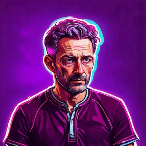 DonML4zrP0pXL male Midlife Statuesque, Scandinavian, Violet eyes, Unusual Ears, Straight Nose, Smooth Cheeks, Narrow Forehead, , Burgundy Side part hair, Gratitude, wearing Rugby shorts, Striped Henley shirt, , , , Hands on head, displaying frustration, neon lights, vibrant, colorful, laser, <lora:LazrPopXL:1>