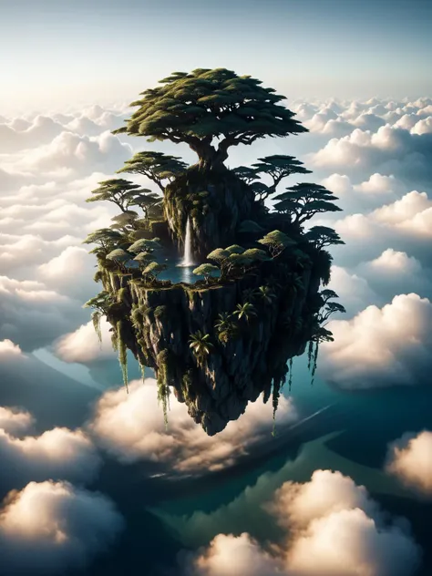 floating island, mad-abvthclds <lora:Above_the_Clouds_SDXL:0.8>, raw photo, film grain, Fujifilm XT3, (photorealistic, realistic:1.2), deep shadow,  8k, uhd, dslr, ultra high res