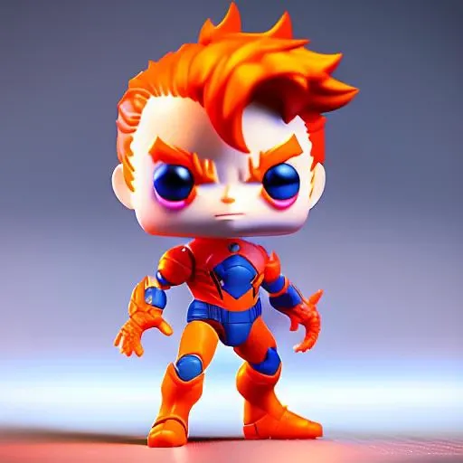 3d render of funko pop baby spiderman ginger orange hair, Short, 3D Render, High Quality, 4k, (RFKTR_plastic)