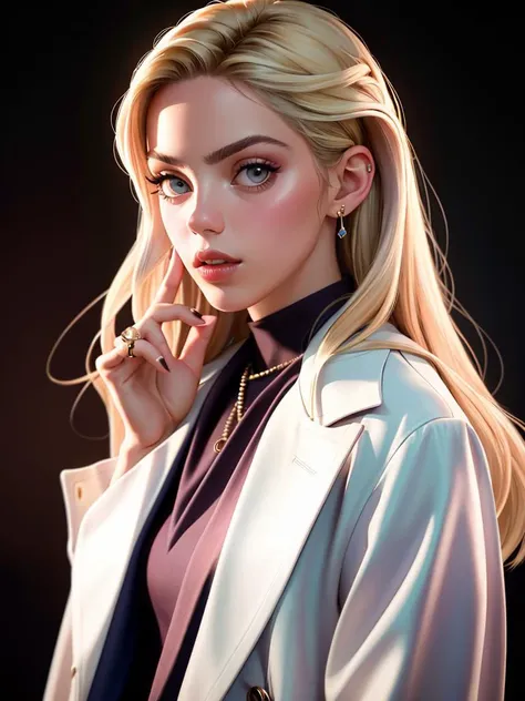 Realistic photo of a beautiful r3n33r woman, 1girl,solo,long hair,blonde hair,jewelry,lips,coat,ring,realistic, soft lighting, professional Photography, Photorealistic, detailed, RAW, analog, sharp focus, 8k, HD, high quality, masterpiece<lora:r3n33r:1.0>