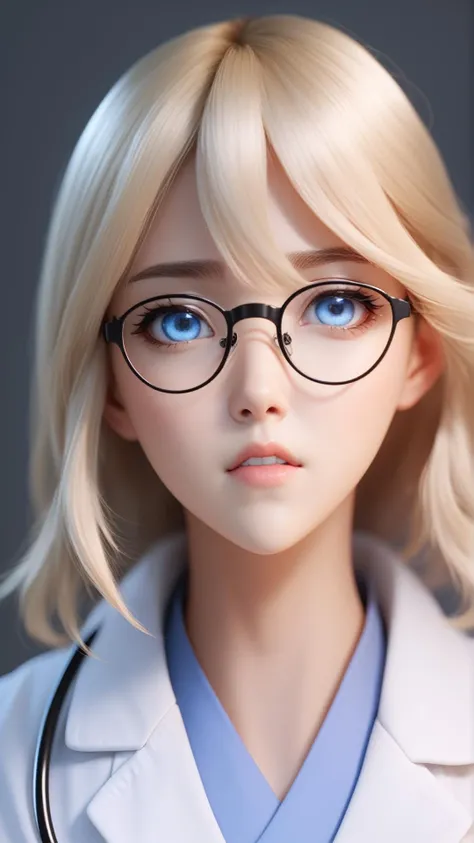 ((lipbite)), (anime screencap), lab coat, blonde hair, blue eyes, glasses, (((sexy))), 8k, Unreal Engine 5, octane render, by seunghee lee, Jang Tae-Hwan, Chocofing R, seungho lee, trending on pixiv, fanbox, skeb, masterpiece, detailed face, smooth soft skin, big dreamy eyes, beautiful intricate colored hair, anime wide eyes, soft lighting, concept art, digital painting, <lora:Lip_Bite_Concept_SDXL:0.7>