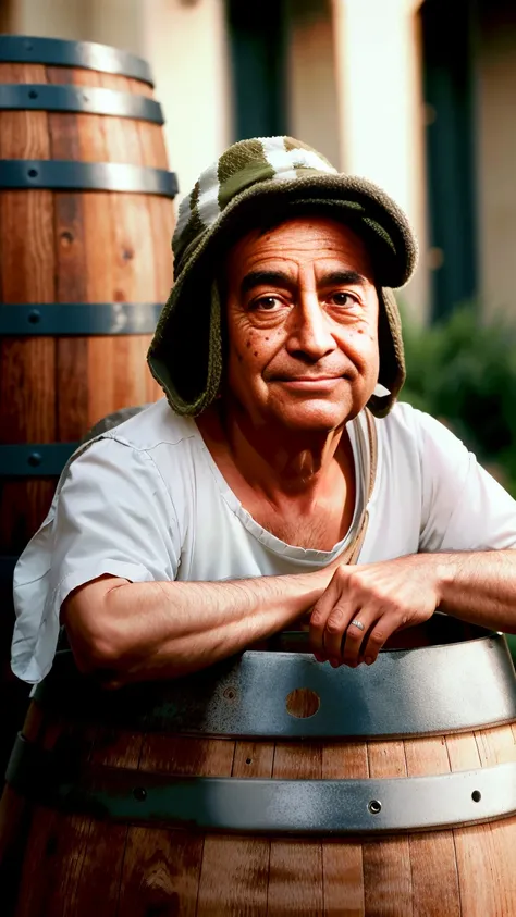 (best quality:1.1), (realistic:1.5),
photo of a 46 years old man (quiron_elchavodel8_v1:1), detailed face, skin spots, (skin moles:1.1), (skin pores:1.1), wearing El Chavo del ocho costume, rising from a barrel, sharp focus, (professionally color graded),
<lora:quiron_elchavodel8_v1:1>,