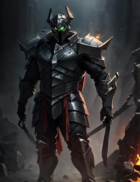 <lora:Mordekaiser_League_of_Legends-000019:0.7>,best quality,helmet,helmet,armor,shoulder_armor,tall,male,chest armor,lord_of_death,black armor,shiny_skin,oil,green_soul,soul_in_armor,holding hammer,spiked mace,strong,dark_lord,(cutout_armor:1.1),armor,lord_of_death,black armor,shiny_skin,oil,green_soul,soul_in_armor