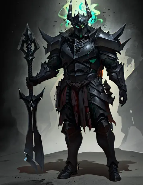 <lora:Mordekaiser_League_of_Legends-000019:0.7>,best quality,helmet,helmet,armor,shoulder_armor,tall,male,chest armor,lord_of_death,black armor,shiny_skin,oil,green_soul,soul_in_armor,holding hammer,spiked mace,strong,dark_lord,(cutout_armor:1.1),