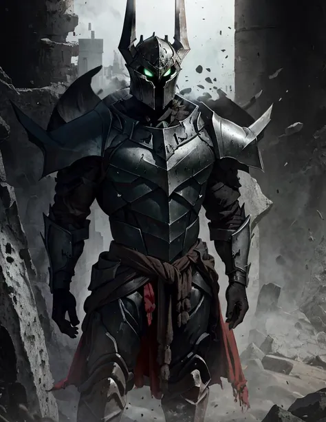 <lora:Mordekaiser_League_of_Legends-000019:0.7>,best quality,helmet,helmet,armor,shoulder_armor,tall,male,chest armor,lord_of_death,black armor,shiny_skin,oil,green_soul,soul_in_armor,holding hammer,spiked mace,strong,dark_lord,(cutout_armor:1.1),