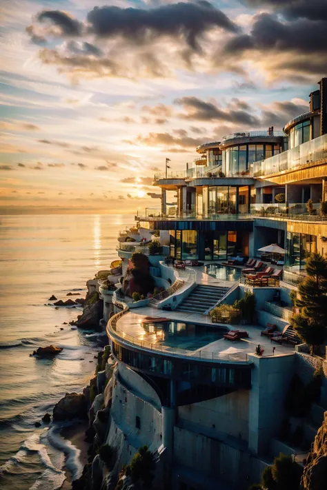 <lora:jianzhu:0.9>,extreme detail,buidling,no humans,scenery,outdoors,over the sea,cliff,rough sea,a villa perched on a cliff,high cliff,modern architecture,the setting sun,the glow of the setting sun,burning clouds in the sky,super wide angle lens,photorealistic,film noise,<lora:XSArchi_127:0.2>,<lora:aki:0.5>,<lora:LAS:0.3>,