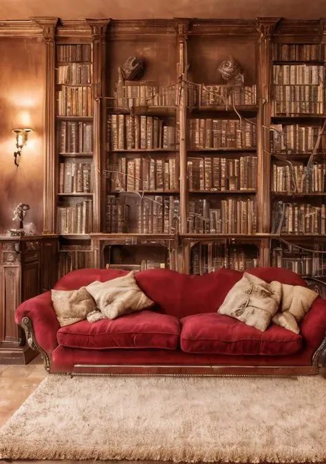 a library with a sofa and book shelves,, (masterpiece),(high quality), best quality, real,(realistic), super detailed, (full detail),(4k),8k,no humans, mountain, snow, outdoors, scenery, reflection, pokemon (creature), window, sky, house, footprints, day, building, tree <lora:XSArchi_127:1>