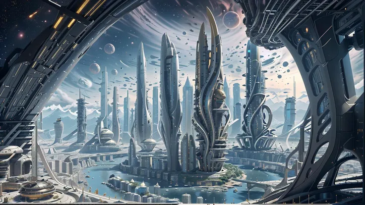 a megacity on moon, many curly skyscraper gold Surrounded with bridges between,many streets,many houses,milkyMoon in background,
photo realistic,ultra detailed,masterpiece,best quality,ultra detailed,8k,,<lora:add_detail:2>, <lora:XSArchi_127:1> <lora:milkyMoon:0.2>
