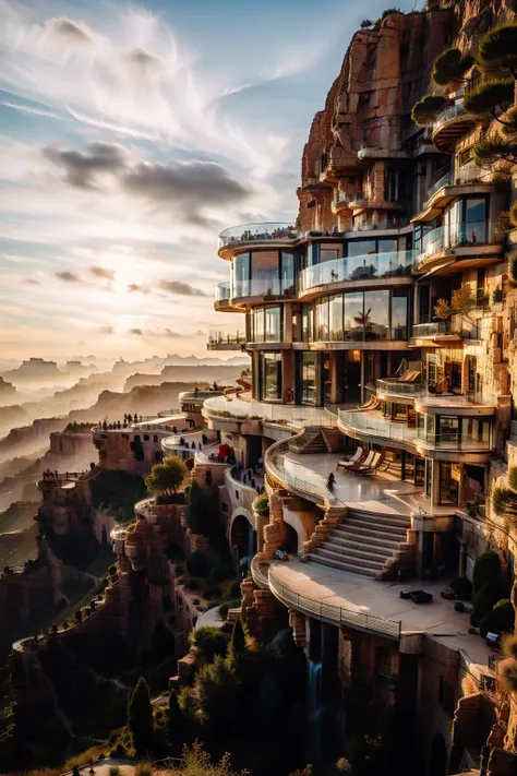 <lora:jianzhu:0.9>,extreme detail,buidling,no humans,scenery,outdoors,(canyon:1.2),narrow gorge,cliff,a villa perched on a cliff,high cliff,modern architecture,the setting sun,the glow of the setting sun,burning clouds in the sky,super wide angle lens,photorealistic,film noise,<lora:XSArchi_127:0.2>,<lora:aki:0.4>,<lora:LAS:0.3>,bird 's-eye view,