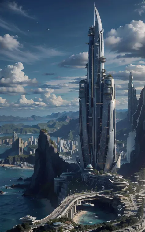 skyscraper,(zenithal angle),
((by Iwan Baan)),
<lora:XSArchi_127:0.75>,
<lora:Concept_scenery_background:0.3>,
coastal city,blue sky and white clouds,the sun is shining brightly,