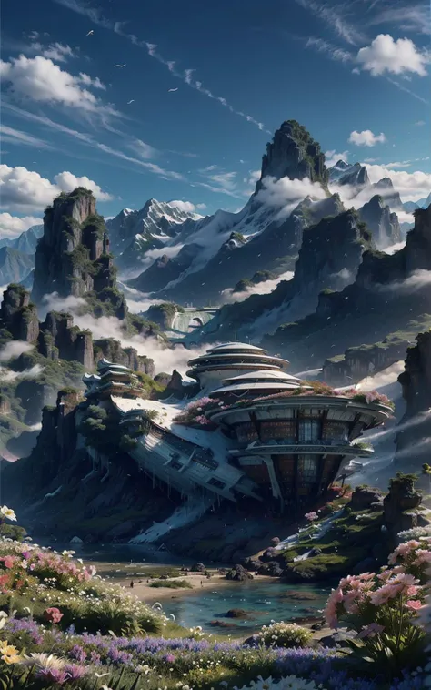 ((by Zaha Hadid)),
<lora:XSArchi_127:0.75>,
<lora:Concept_scenery_background:0.3>,
a villa on a high mountain cliff,shell element,crazy curve,((the verdant mountains)),((fresh flower)),butterfly fluttering,blue sky,white cloud,the sun is shining brightly,